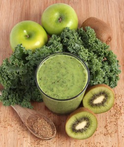 Green Apple Kiwi Fruit and Kale Smoothie with Walnuts